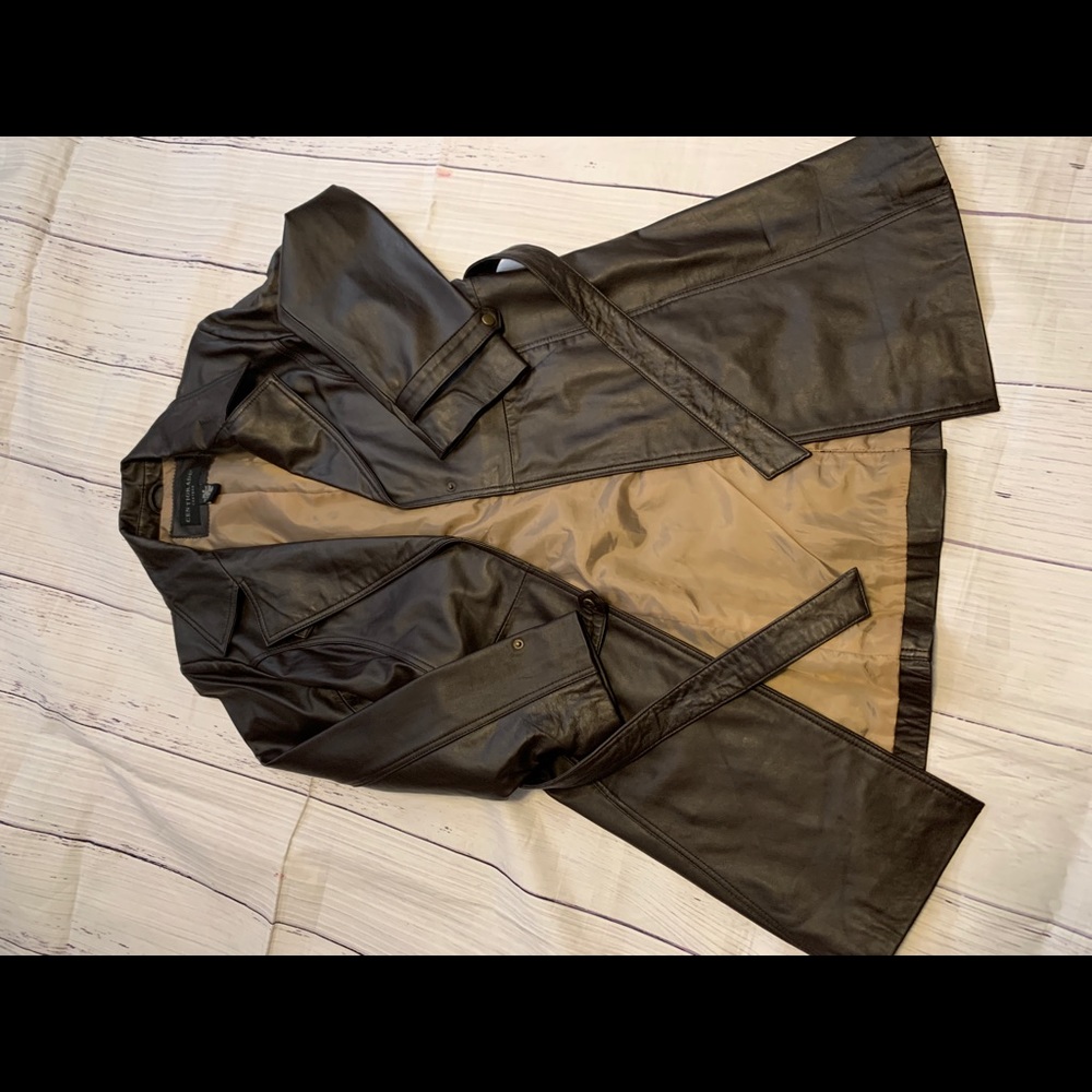 Brown leather trench